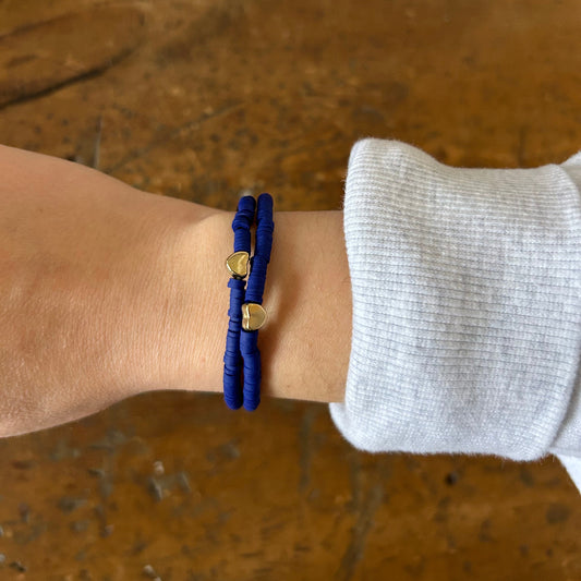 Gold Heart Beaded Stacking Bracelet - Navy Blue