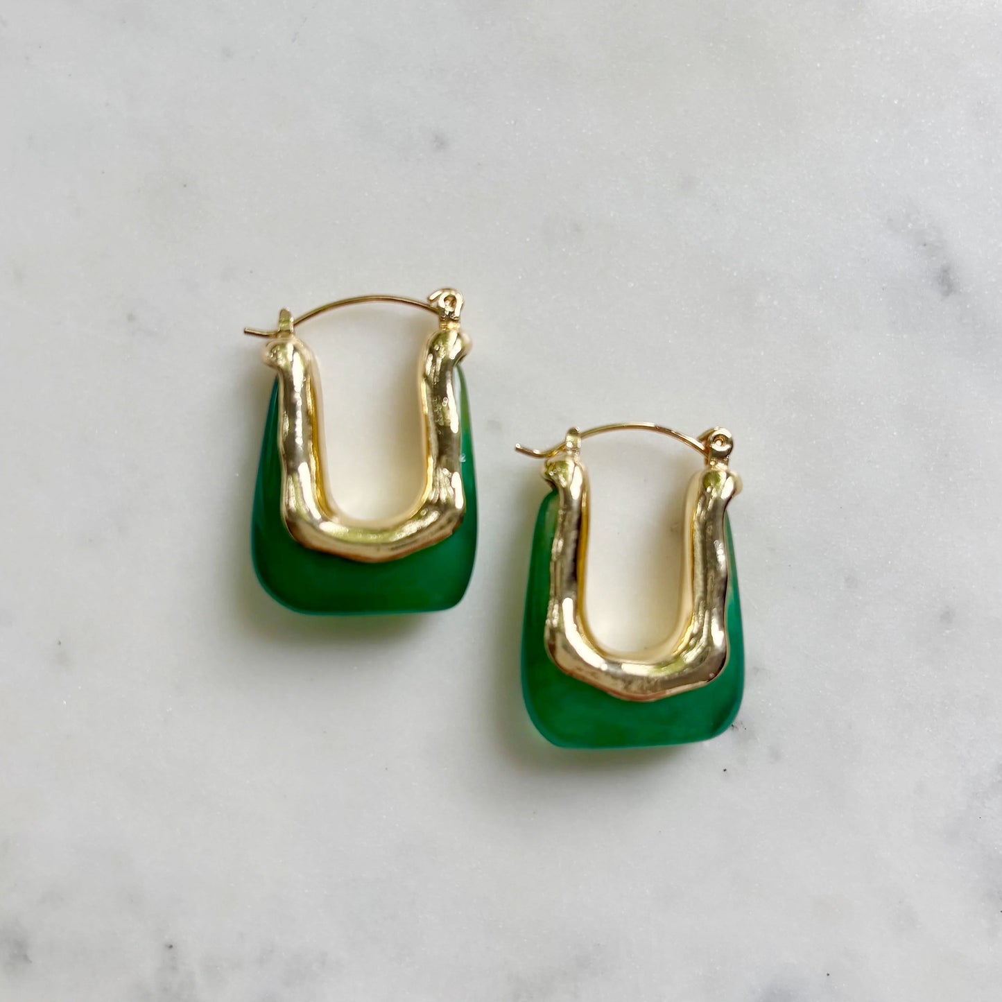 Geometric Resin Hoop Earrings - Emerald