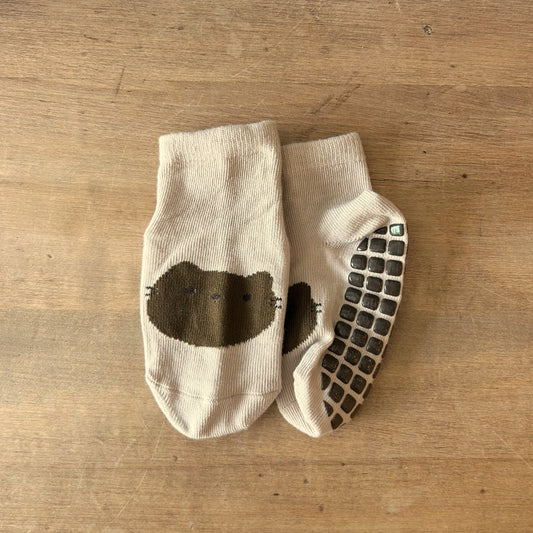 Baby Grip Socks - Beige Kitty