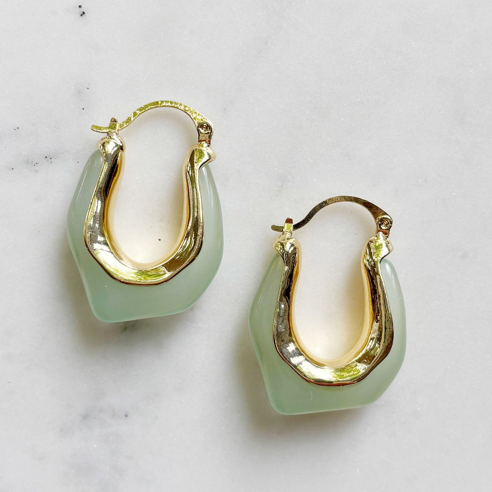 Geometric Resin Hoop Earrings - Aqua