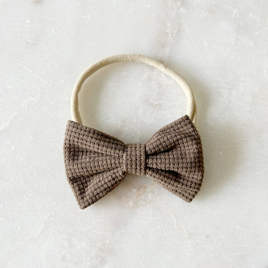 Waffle Bow Stretch Headband - Chocolate Brown