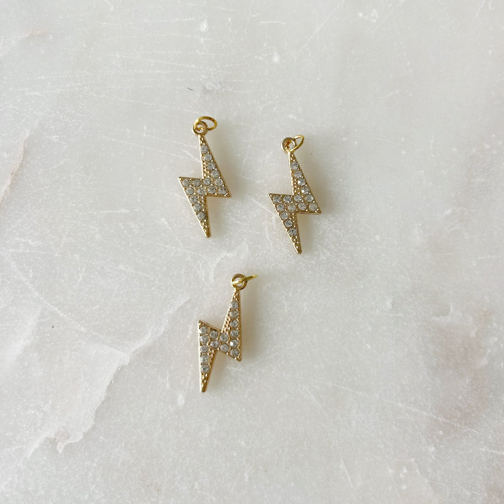 Pave Lightning Bolt Charm - Gold