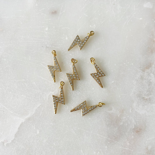 Pave Lightning Bolt Charm - Gold