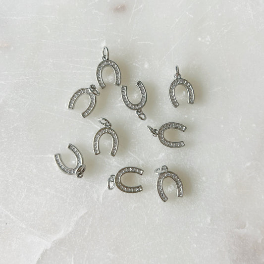 Pave Horseshoe Charm - Silver