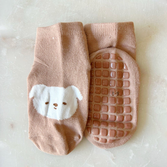 Baby Grip Socks - Mauve Puppy