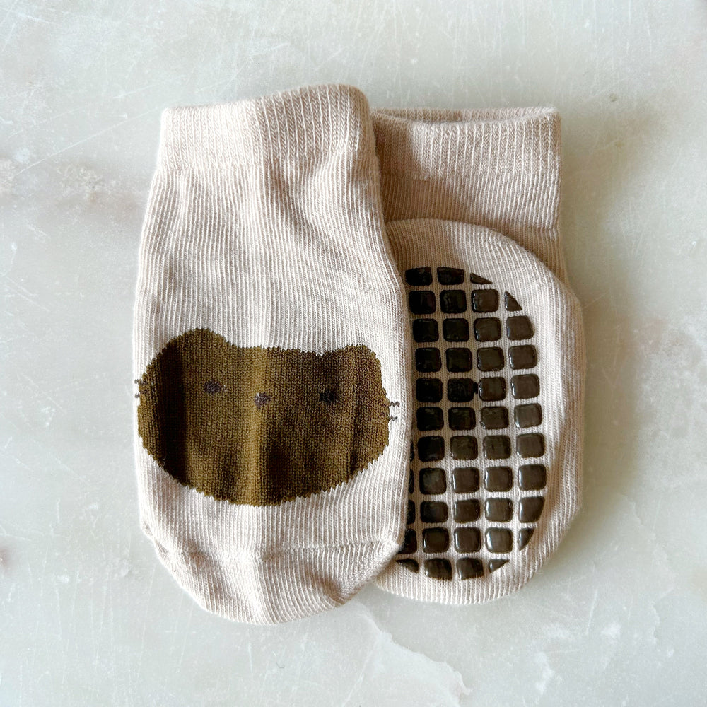 Baby Grip Socks - Beige Kitty