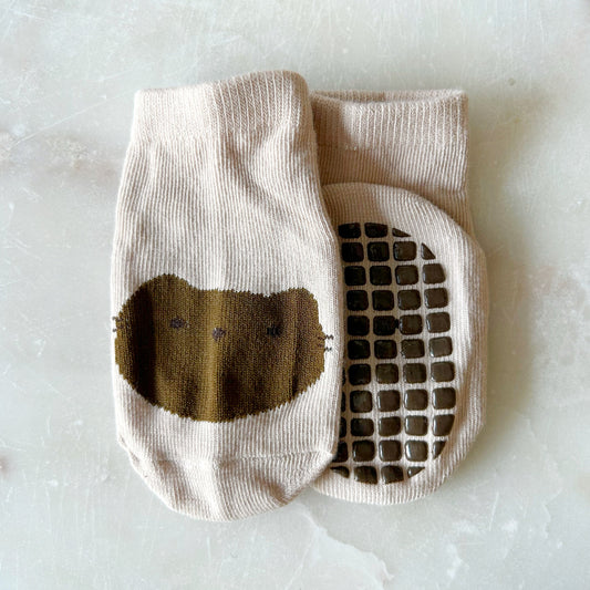 Baby Grip Socks - Beige Kitty