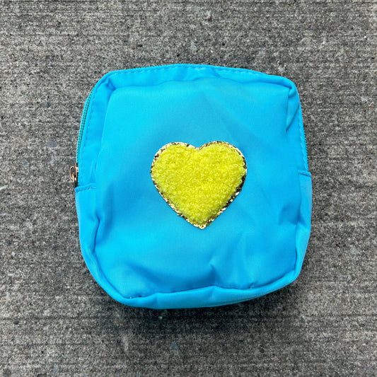 Chenille Patch Coin Pouch - Heart (Blue)