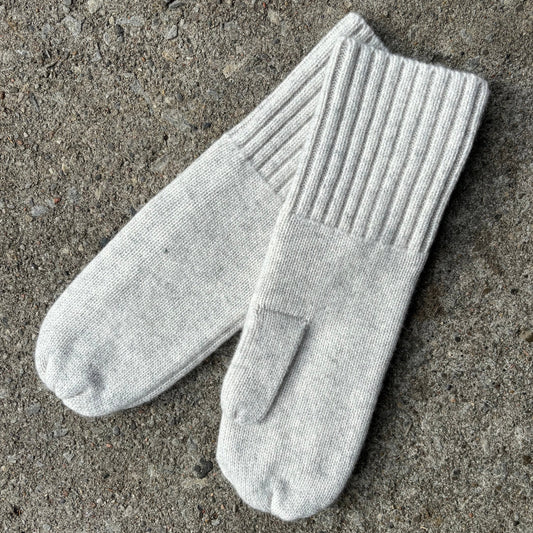 Molly Cashmere and Wool Mittens - White Grey