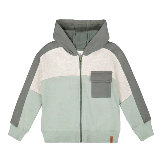 Zip Colour Block Sweatshirt - Green Gray