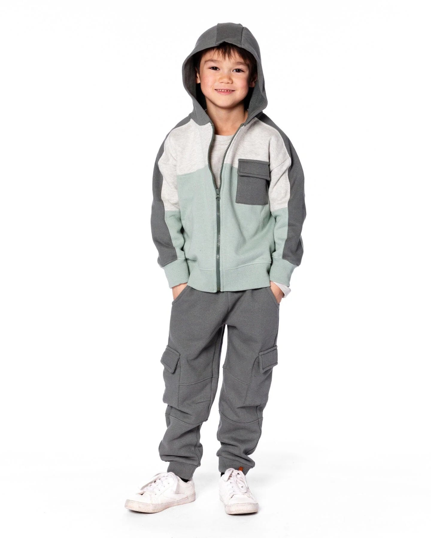 Zip Colour Block Sweatshirt - Green Gray