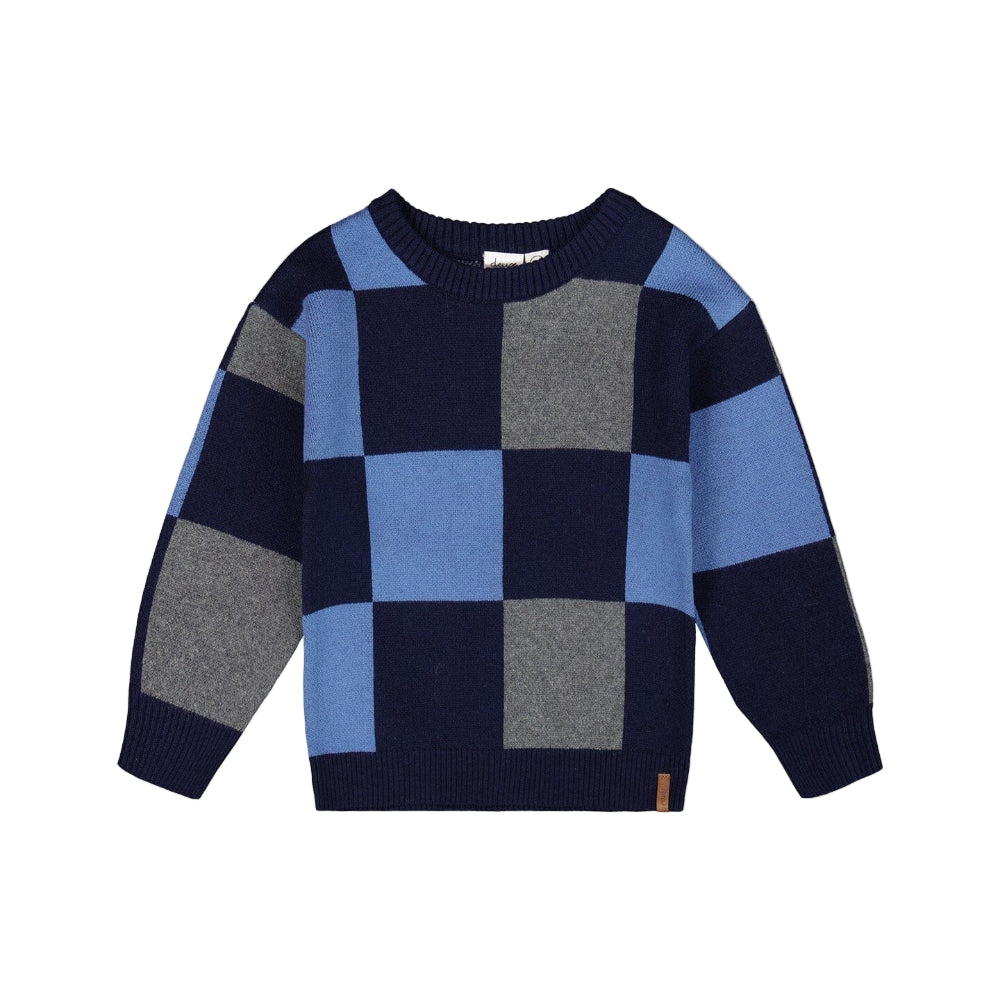 Knit Sweater - Blue Checker