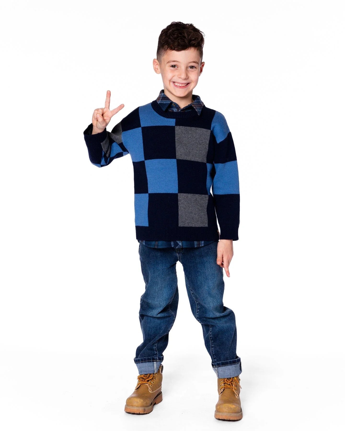 Knit Sweater - Blue Checker
