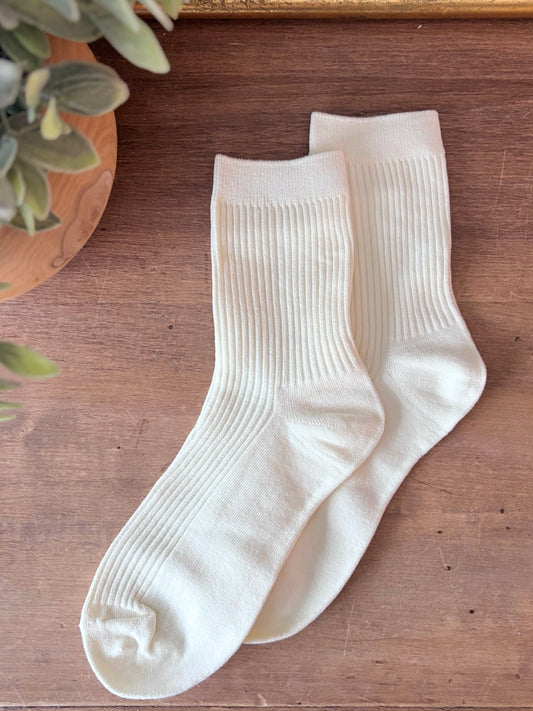 Ribbed Tube Socks - White