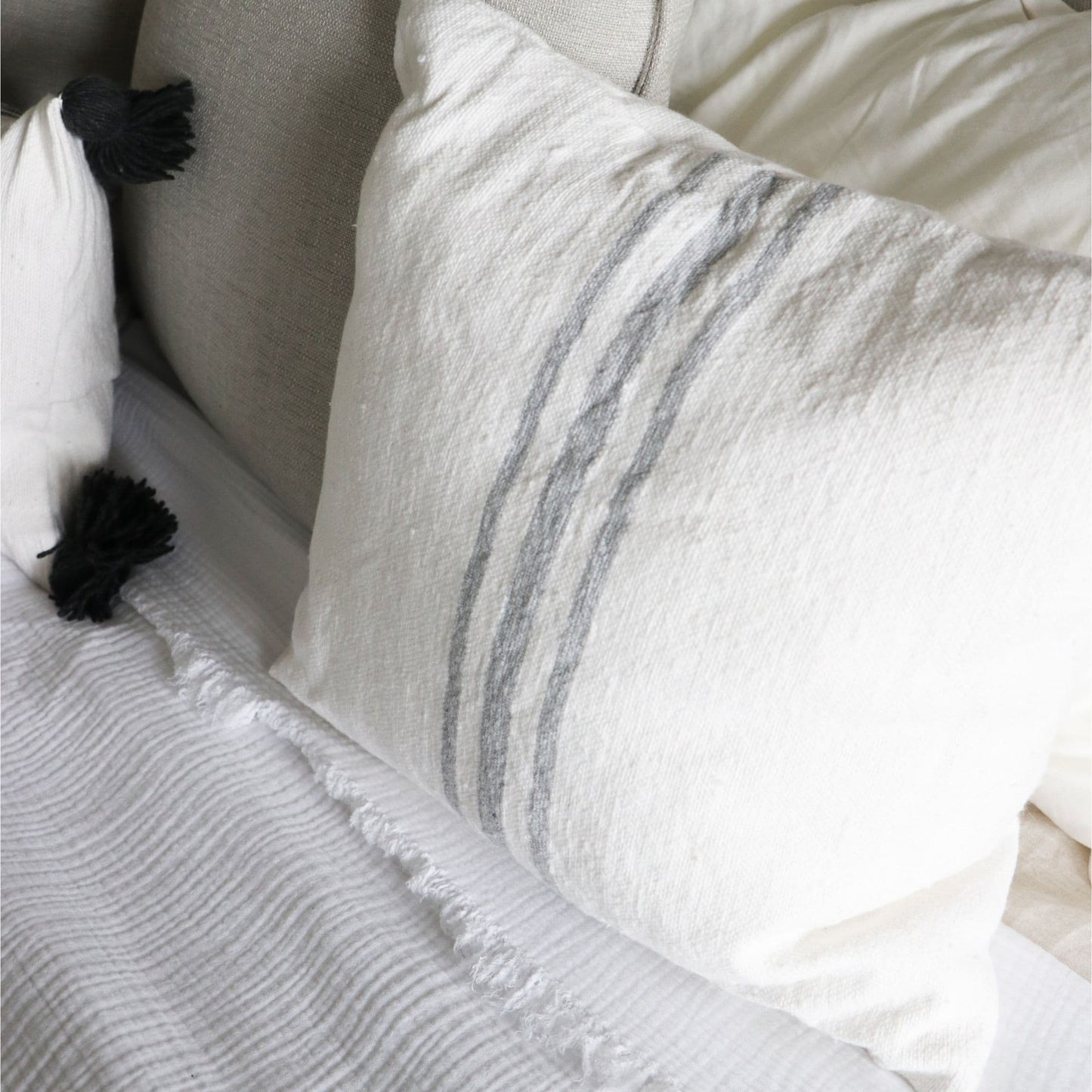 Moroccan Pillow - Grey Stripe