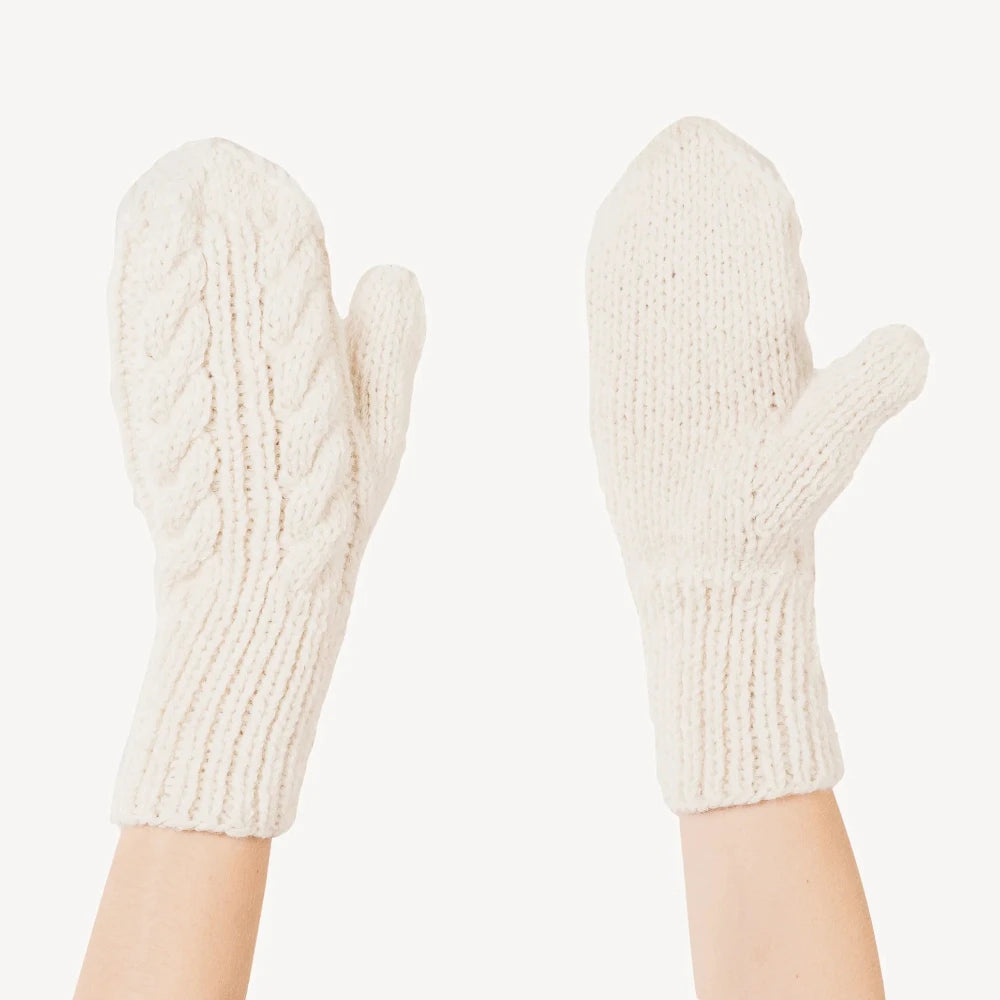 Hand-Knit Alpaca Mittens - Ivory