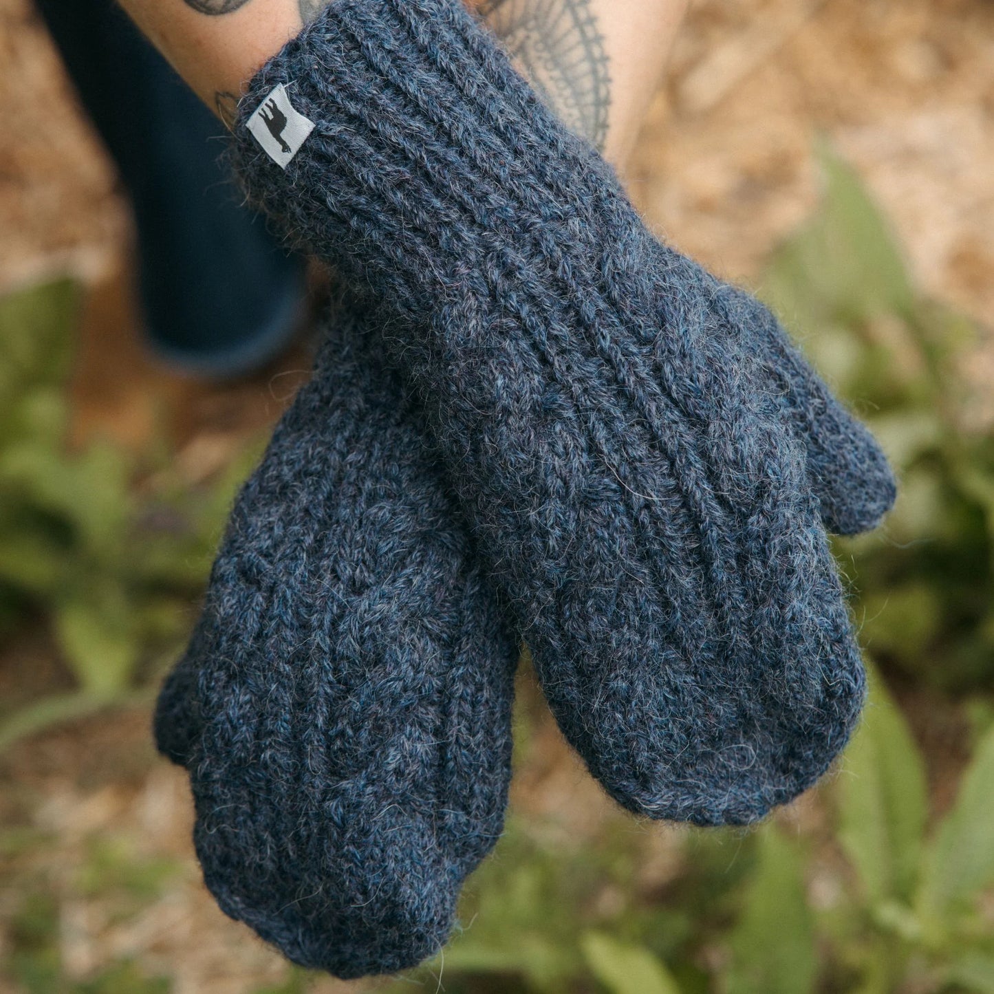 Hand-Knit Alpaca Mittens - Navy