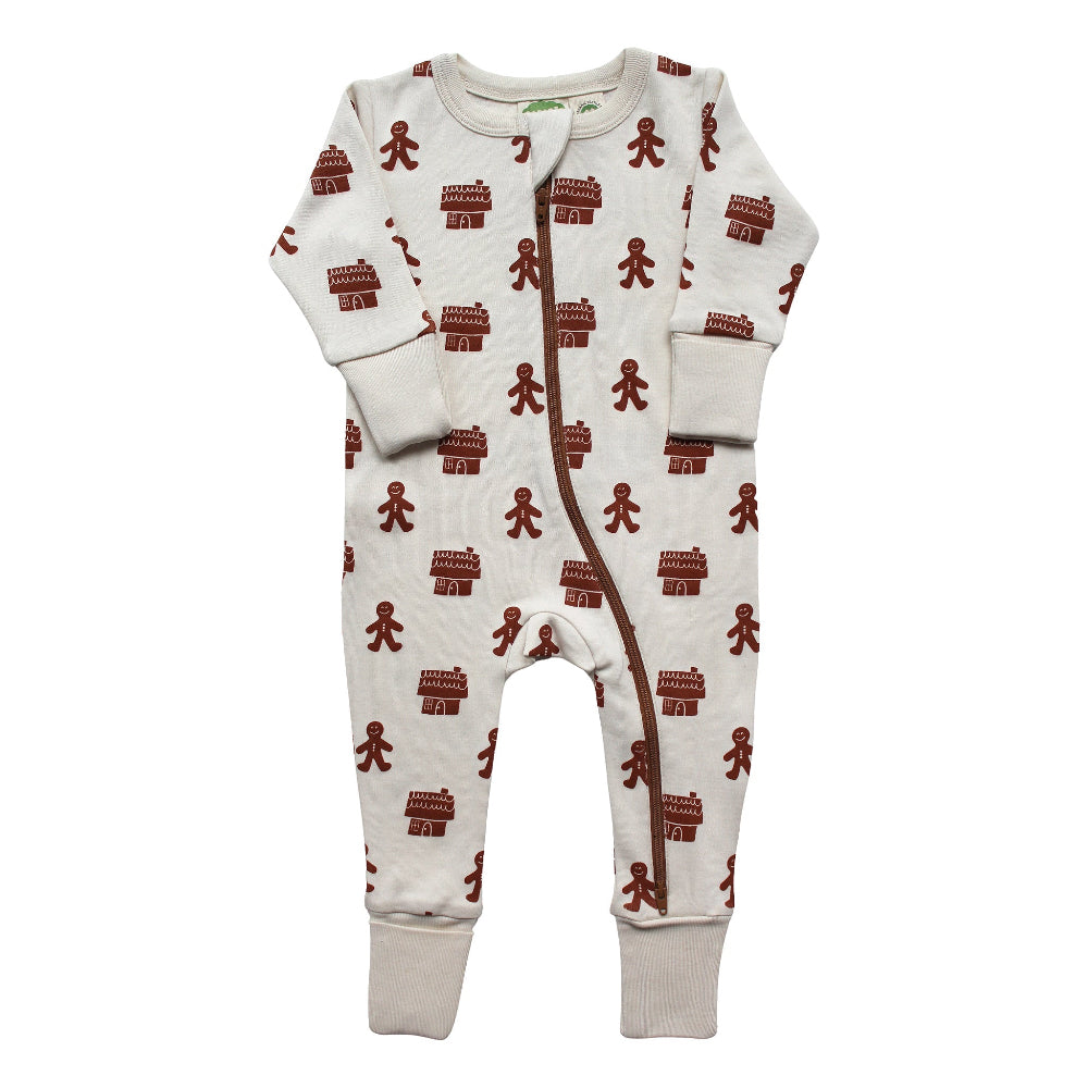 Organic Holiday Zip Romper - Gingerbread