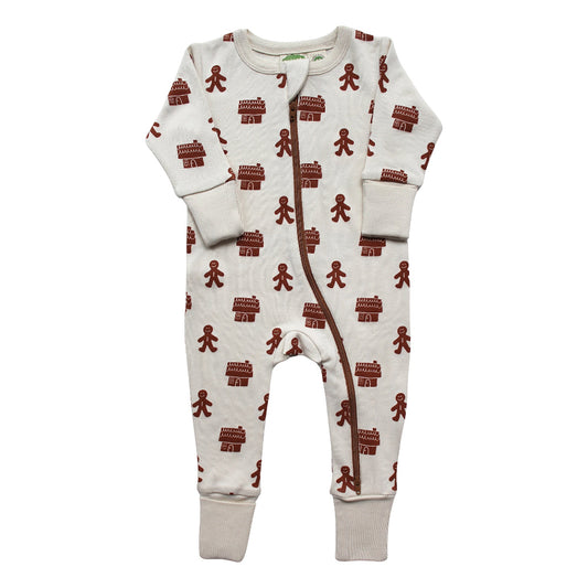 Organic Holiday Zip Romper - Gingerbread