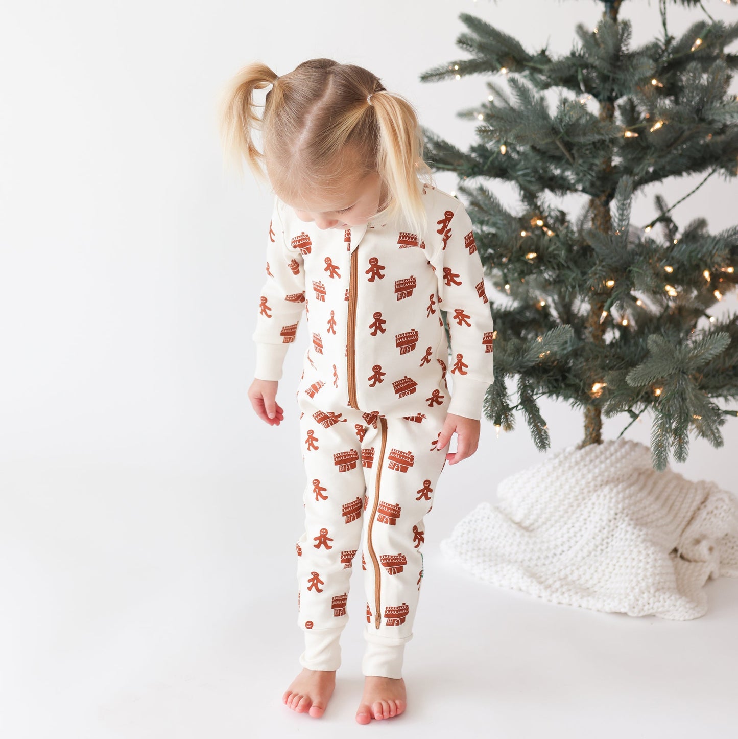 Organic Holiday Zip Romper - Gingerbread