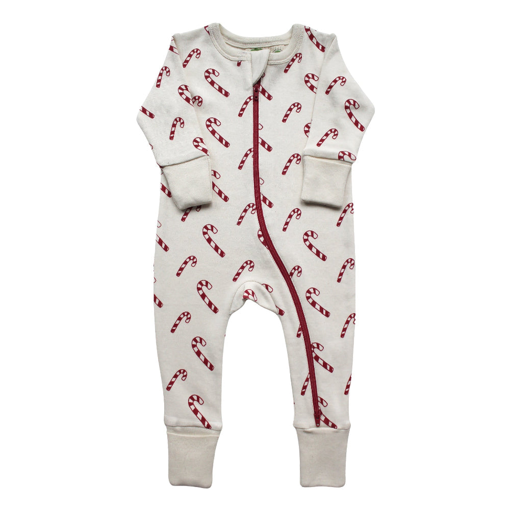 Organic Holiday Zip Romper - Candy Canes