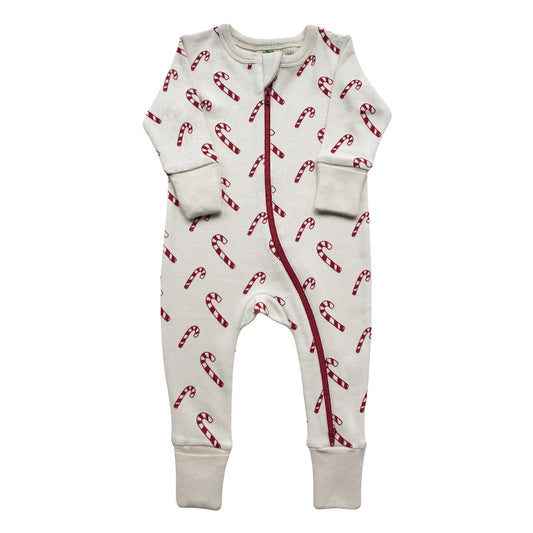 Organic Holiday Zip Romper - Candy Canes