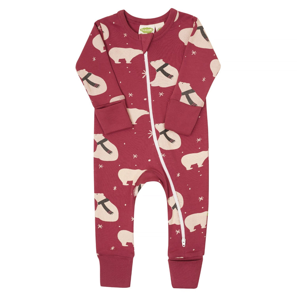 Organic Holiday Zip Romper - Polar Bears