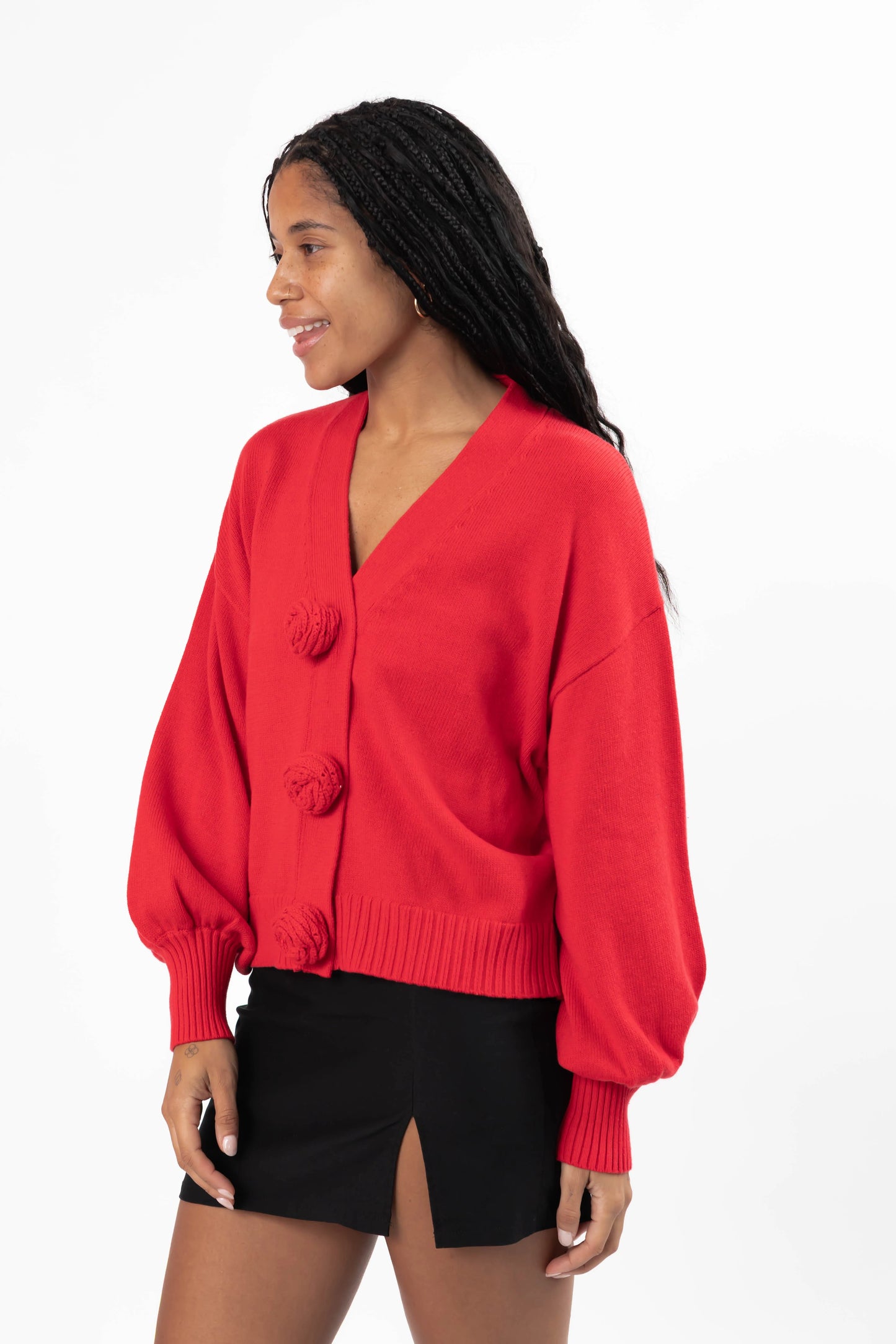 Rosette Cardigan - Red