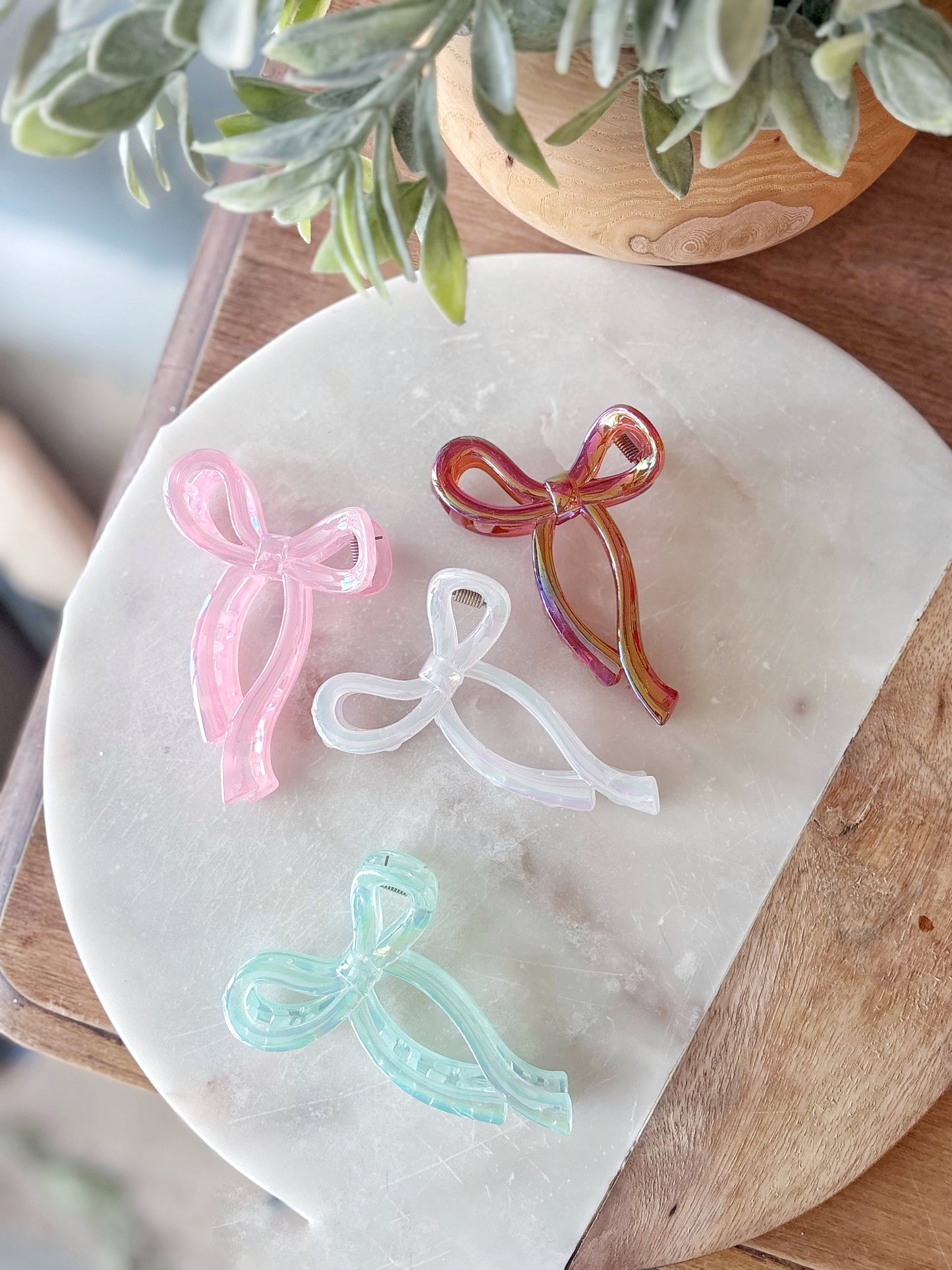 Opal Bow Hair Clip - Pink