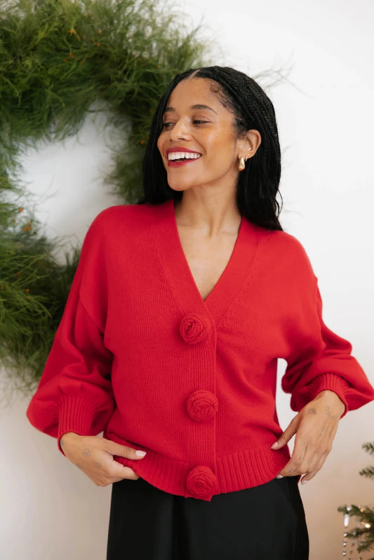 Rosette Cardigan - Red