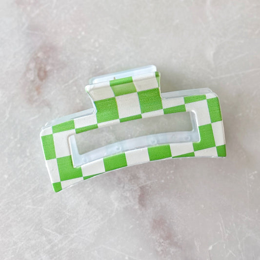 Large Claw Clip - Checkered Green