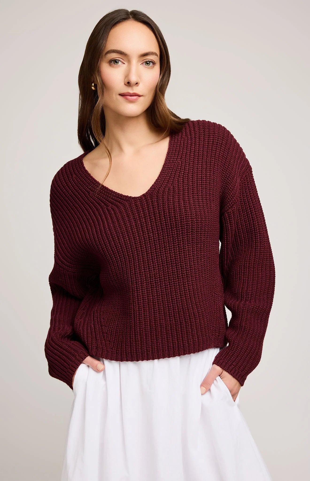 Spencer V-Neck Knit Sweater - Merlot