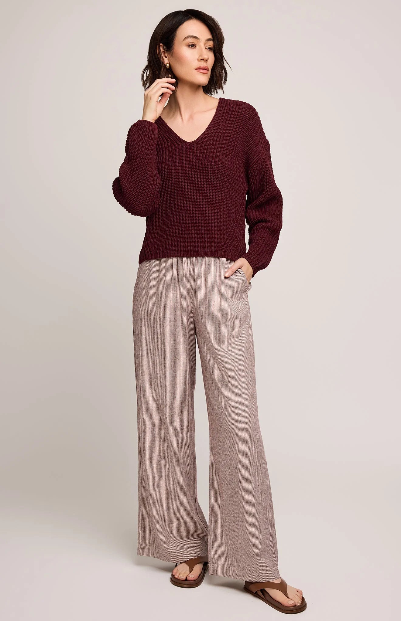 Spencer V-Neck Knit Sweater - Merlot