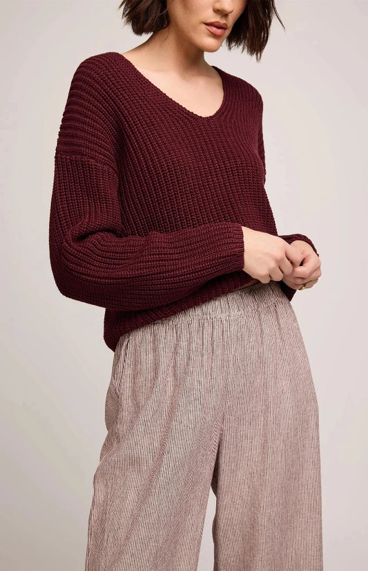 Spencer V-Neck Knit Sweater - Merlot