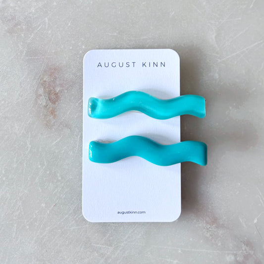 Acrylic Wave Hair Clips - Aqua