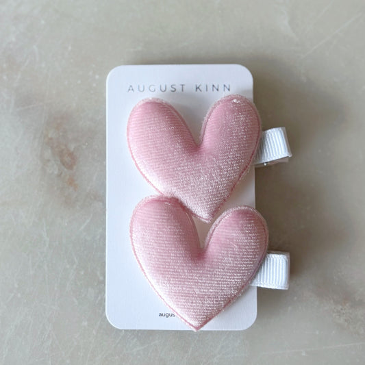 Velvet Heart Hair Clips - Pink