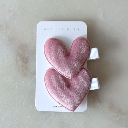 Velvet Heart Hair Clips - Mauve