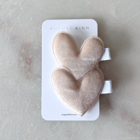 Velvet Heart Hair Clips - Oat