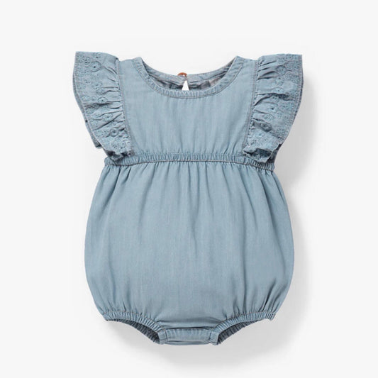 Light Denim Embroidered Romper
