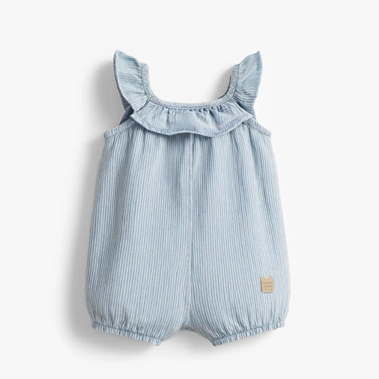 Ruffle Striped Denim Romper
