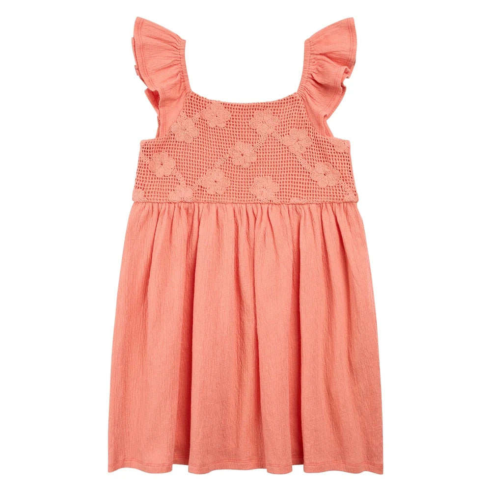 Embroidered Dress - Coral