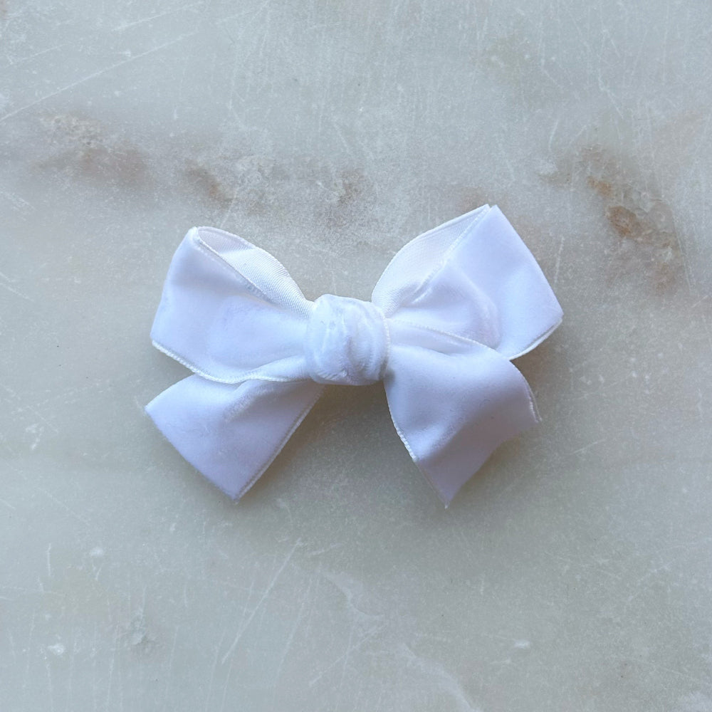 Velvet Bow Hair Clip - White