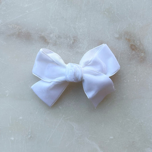 Velvet Bow Hair Clip - White