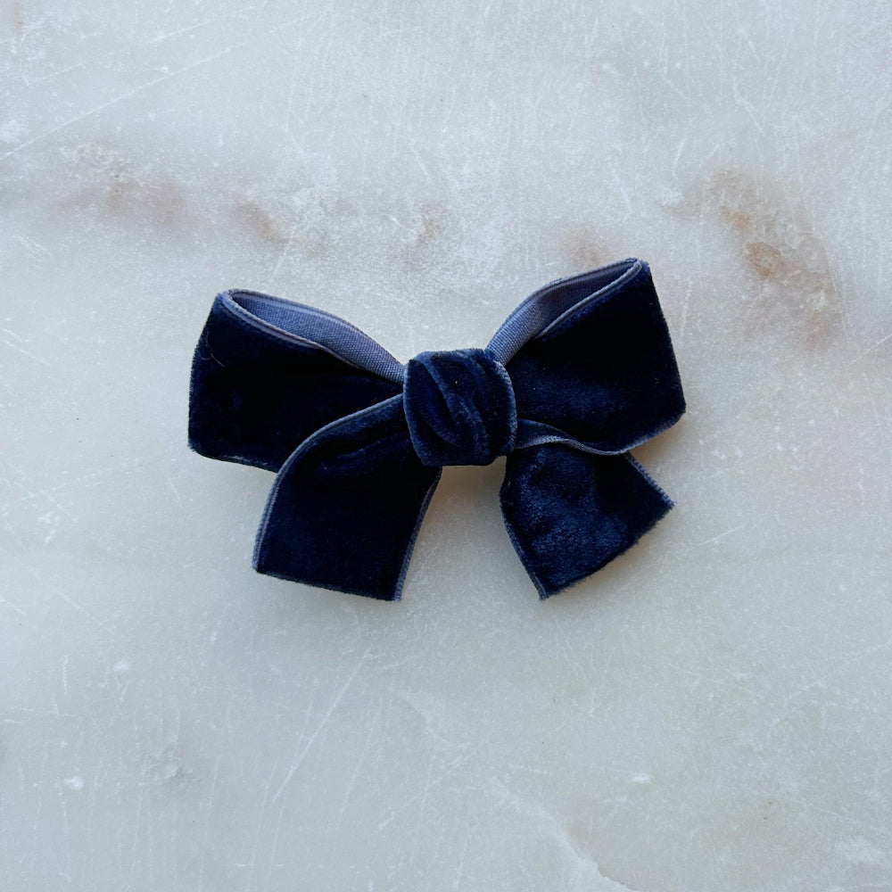 Velvet Bow Hair Clip - Navy