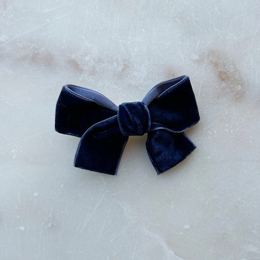 Velvet Bow Hair Clip - Navy