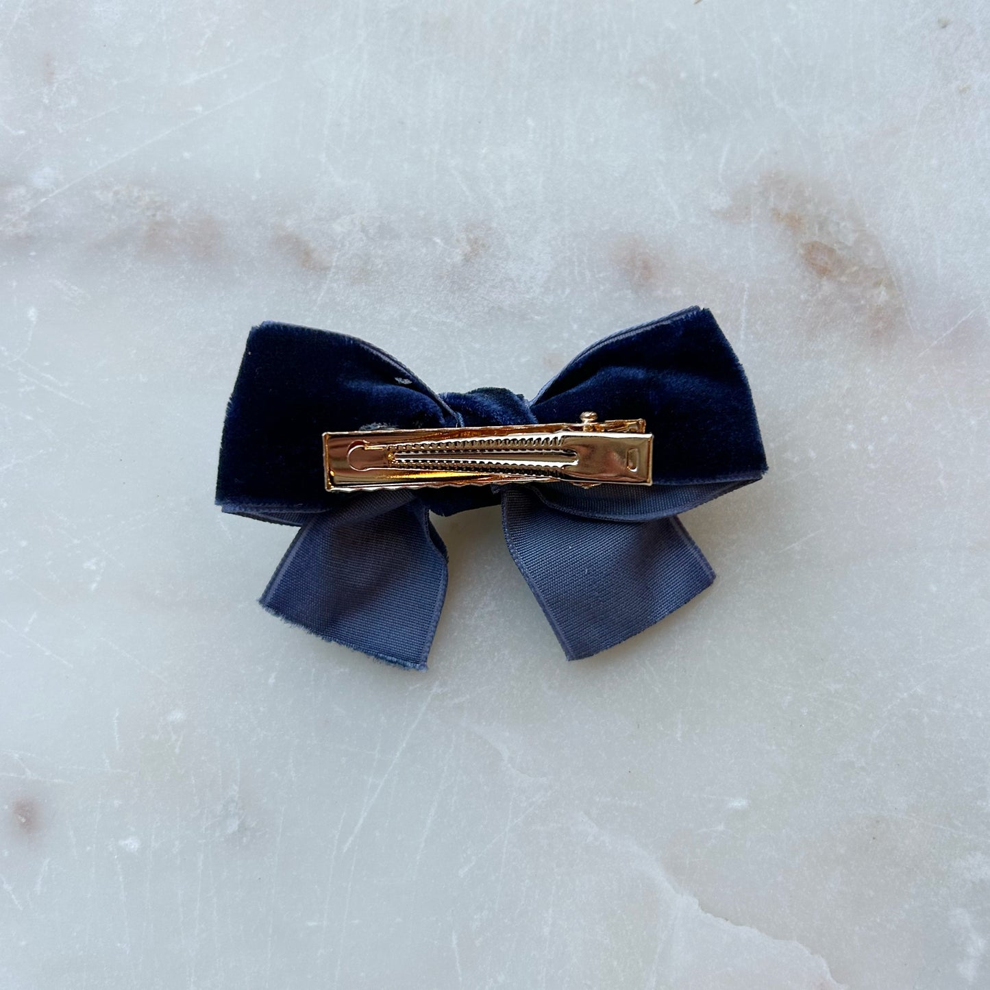 Velvet Bow Hair Clip - Navy