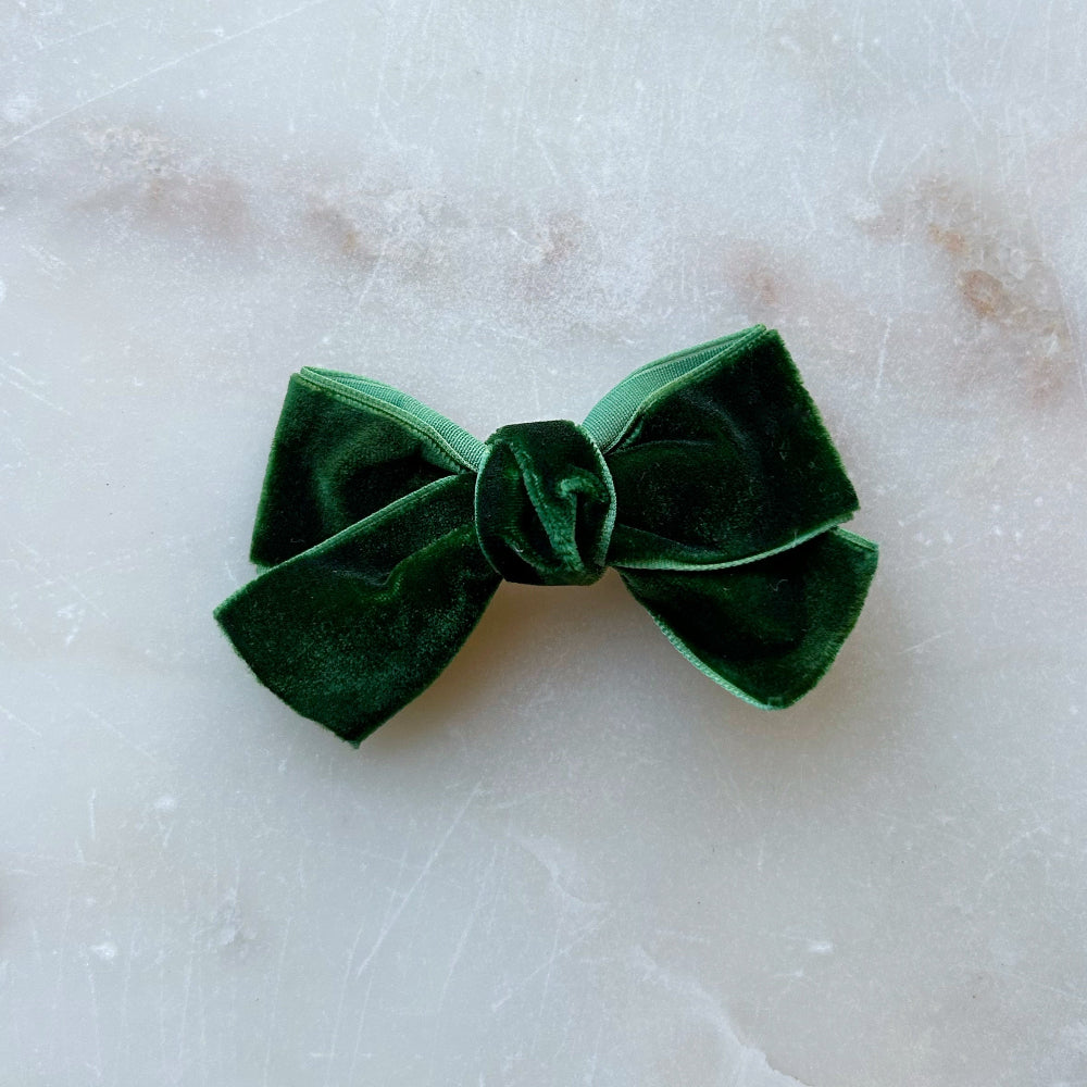 Velvet Bow Hair Clip - Emerald