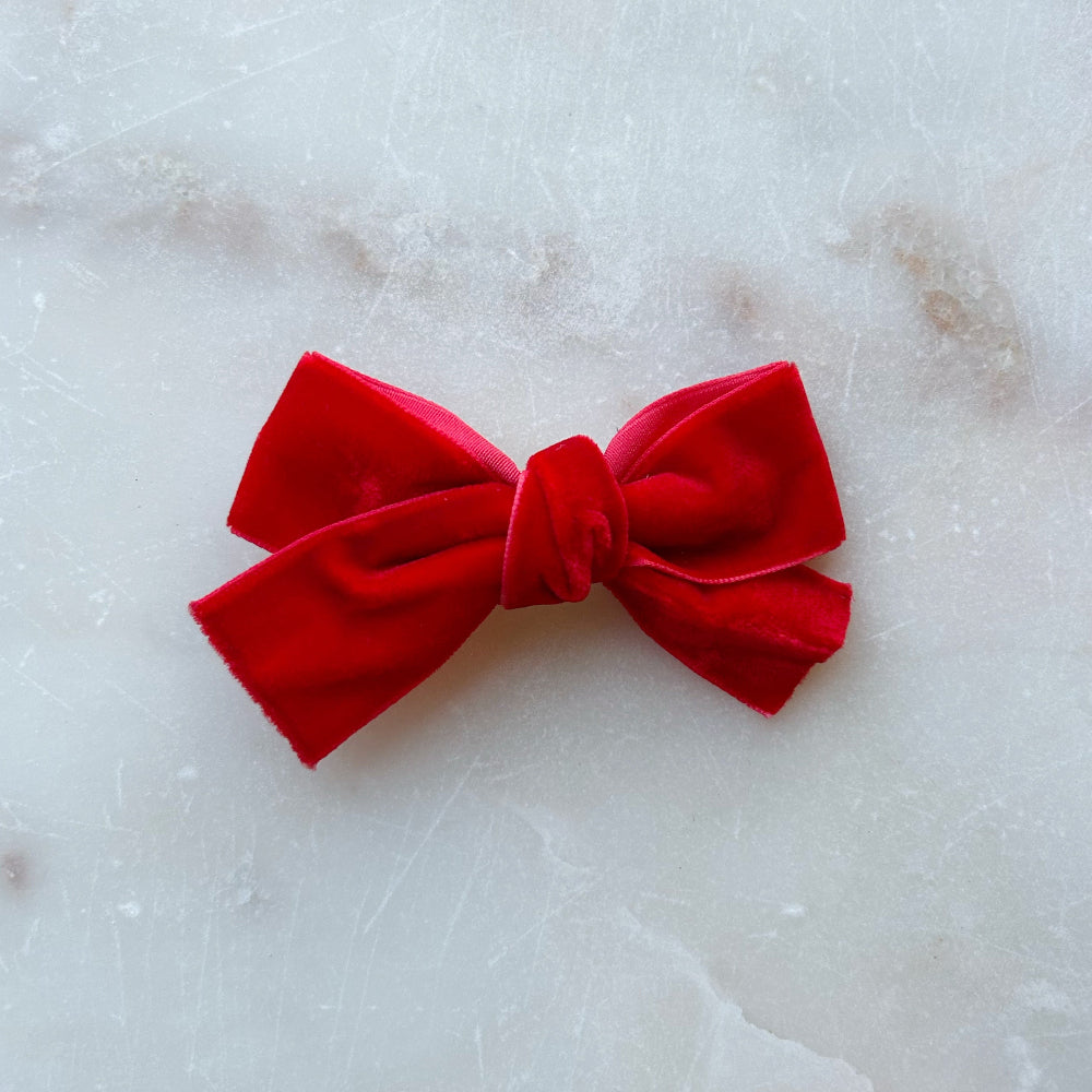 Velvet Bow Hair Clip - Holiday Red