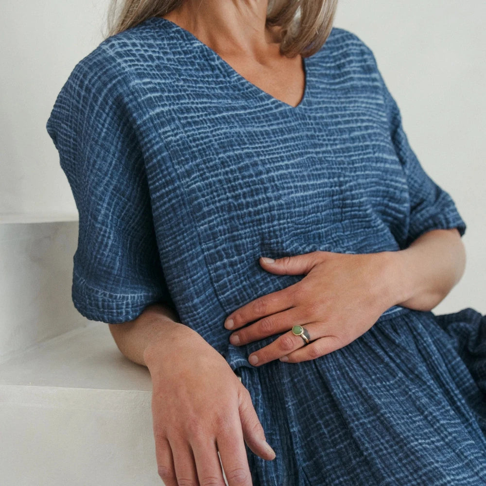 Crinkle Cotton Crop Top - Washed Denim (O/S)