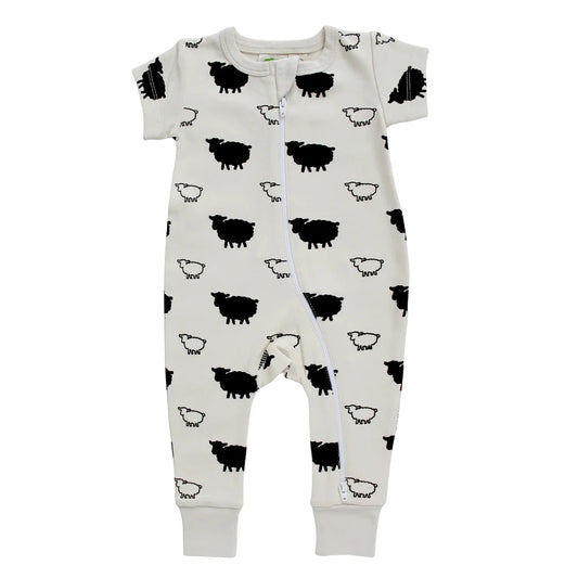 Short Sleeve Zip Romper - Sheep